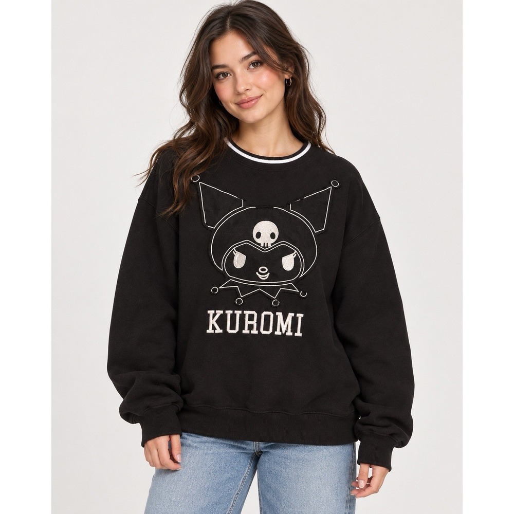 Primark Sanrio Kuromi Sweatshirt XXS Black 3D Oversized Embroidered Gothic 2025